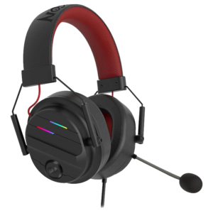 Redragon H380 Chiron RGB black and red wired gaming headset with padded earcups and boom microphone