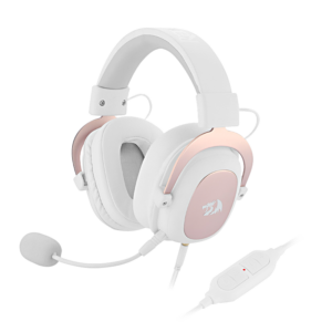 Redragon H510 Zeus White and Pink wired gaming headset with cushioned ear cups, boom microphone and inline control