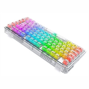 Redragon K649CT-RGB-PRO transparent crystal-clear mechanical keyboard with RGB lighting, alternate angle