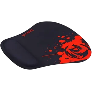 Redragon P020 black gaming mouse pad with red dragon graphic and integrated wrist rest, alternate view