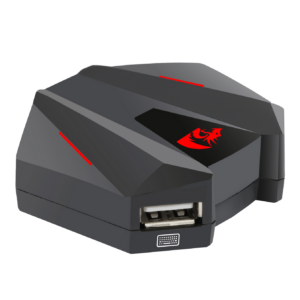 Close product view of the Redragon GA250 Vulcan adapter with front USB port and red dragon emblem
