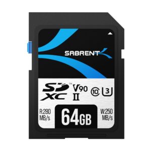 Sabrent Rocket V90 UHS-II 64GB SDXC memory card, official Sabrent product image