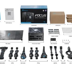 Seasonic FOCUS GX-1000 Black ATX 3.1 v5 PSU package and modular cable set