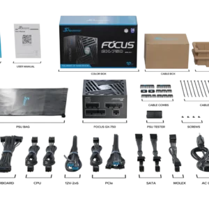 Seasonic FOCUS GX-750 Black ATX 3.1 v5 PSU package and modular cable set