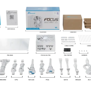 Seasonic FOCUS GX-750 White ATX 3.1 v5 PSU package and modular cable set