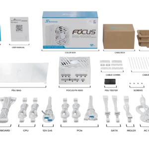 Seasonic FOCUS PX-1000 White ATX 3.1 v5 PSU package and modular cable set