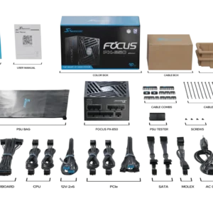 Seasonic FOCUS PX-850 Black ATX 3.1 v5 PSU package and modular cable set