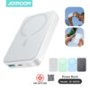 White Joyroom JR-W020 10000mAh magnetic wireless power bank with USB-A and USB-C ports