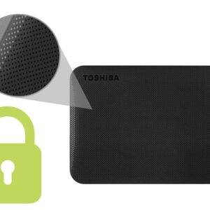 Close-up of the black dotted texture on the Toshiba Canvio Ready external hard drive
