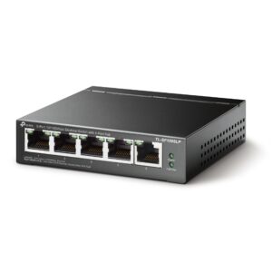 Angled view of the TP-Link TL-SF1005LP desktop switch.