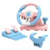 PXN V3 Pro racing wheel in blue and pink with matching pedal set and base