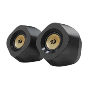 Front view of the Redragon GS590 compact black stereo speaker pair