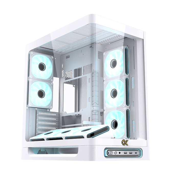 Xigmatek Heaven Air Arctic white mid-tower case with curved tempered-glass panel and ARGB lighting