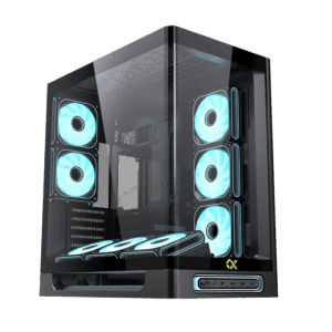 Xigmatek Heaven Air black mid-tower case with curved tempered-glass panel and ARGB lighting