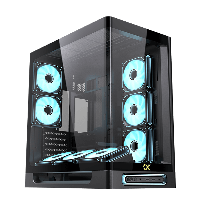 Xigmatek Heaven Air black mid-tower case with curved tempered-glass panel and ARGB lighting